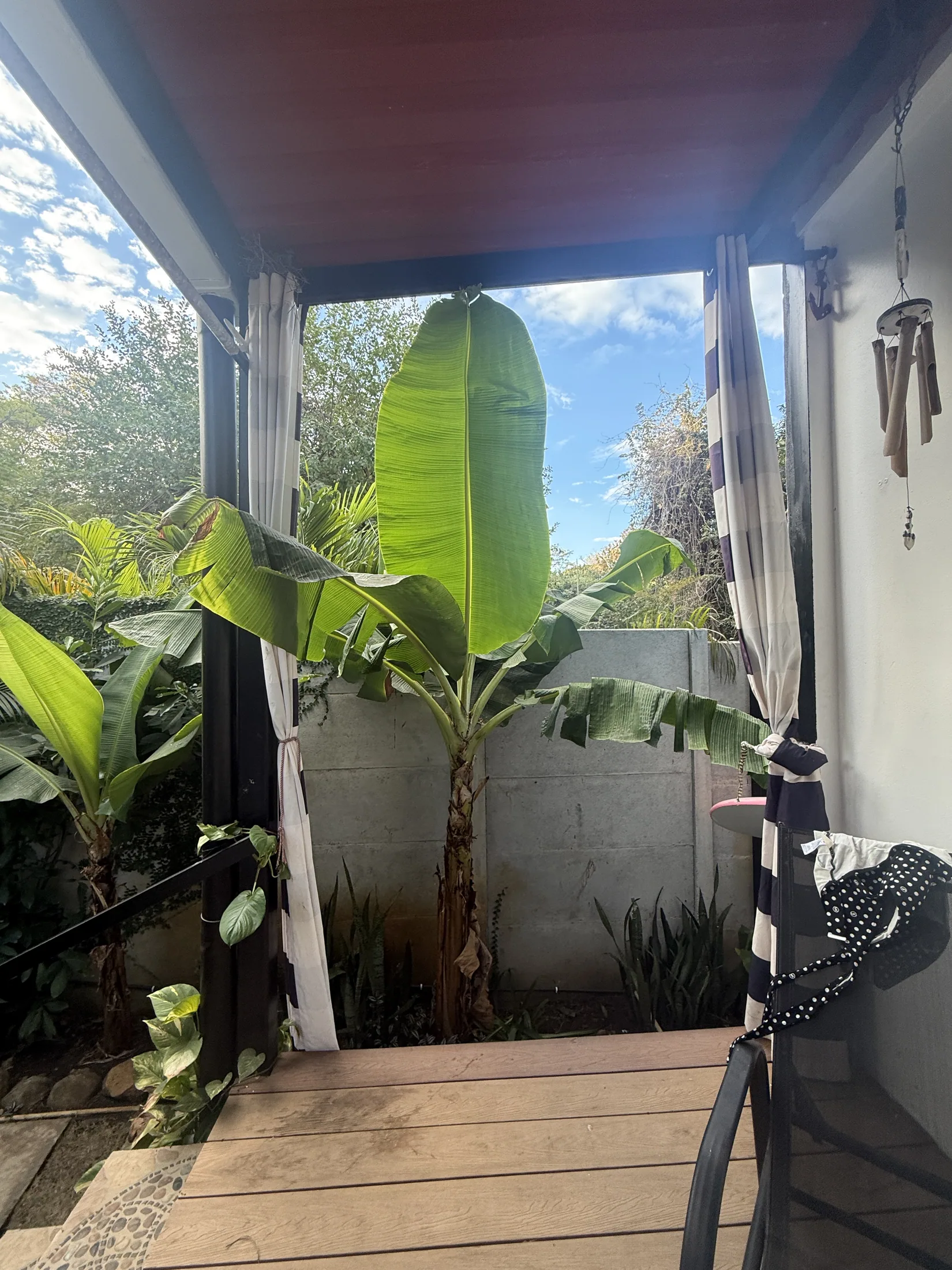 Covered outdoor shower area