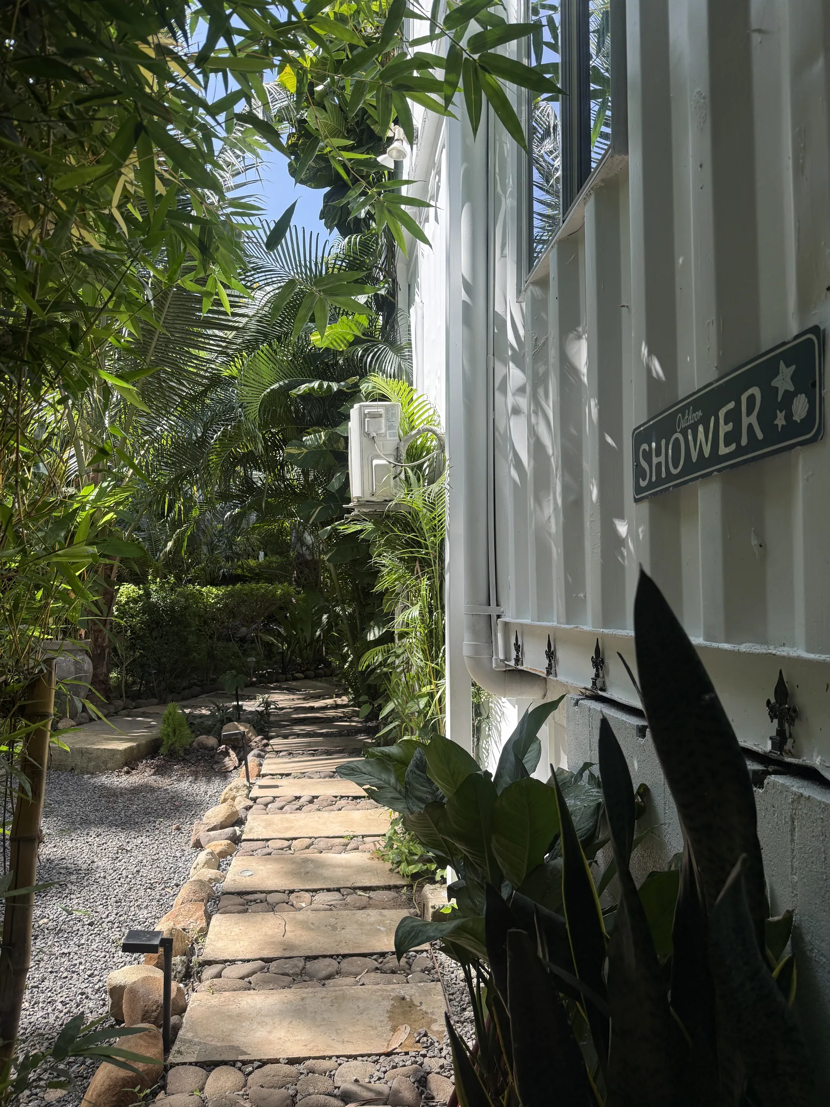 Outdoor shower garden path